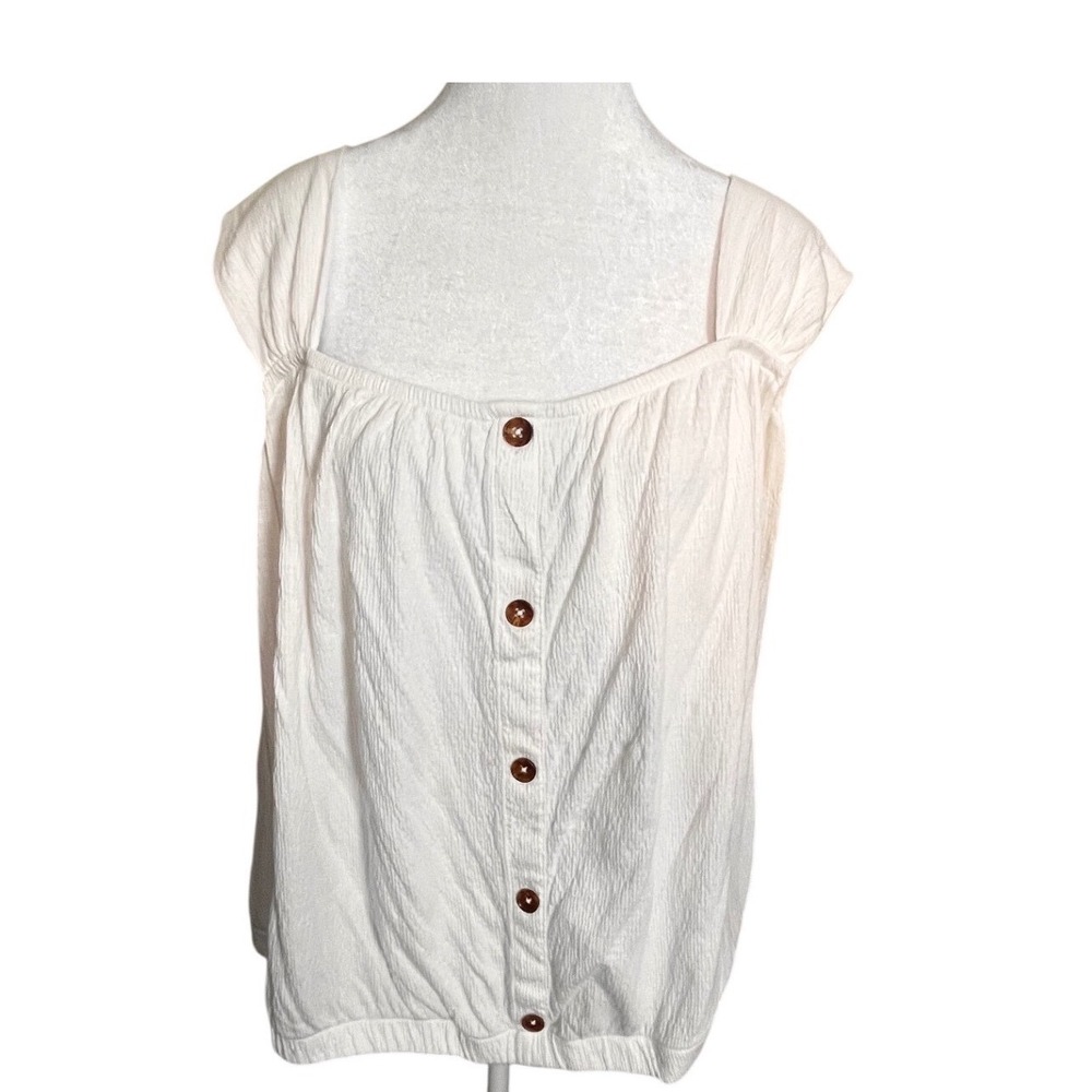 ❤️Lane Bryant White Textured Button Front Square Neck Bubble Hem Top Size 18/20